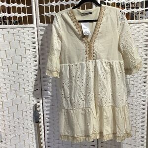 Chic Cream Embroidered Mini Dress